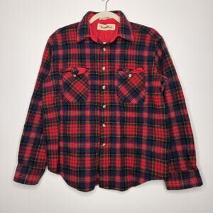 Vintage 70s 80s Trails End Large Flannel Wool Blend Plaid Lumberjack SHirt
